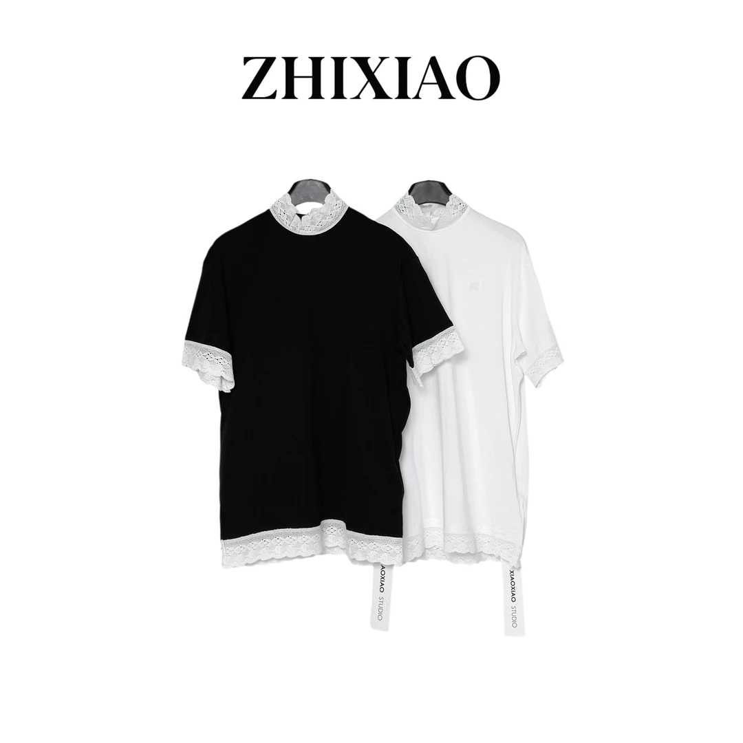 【ZHIXIAO】春季新款：蕾丝拼接短袖2403