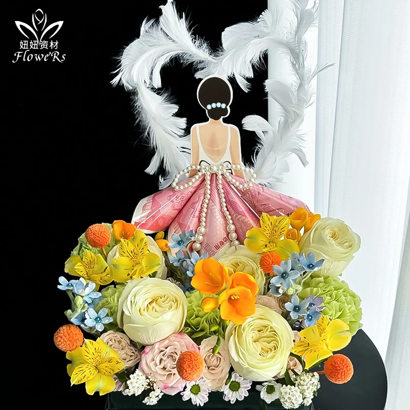 母亲节婚纱公主背影卡片手工diy材料花束包装贺卡装饰祝福卡片