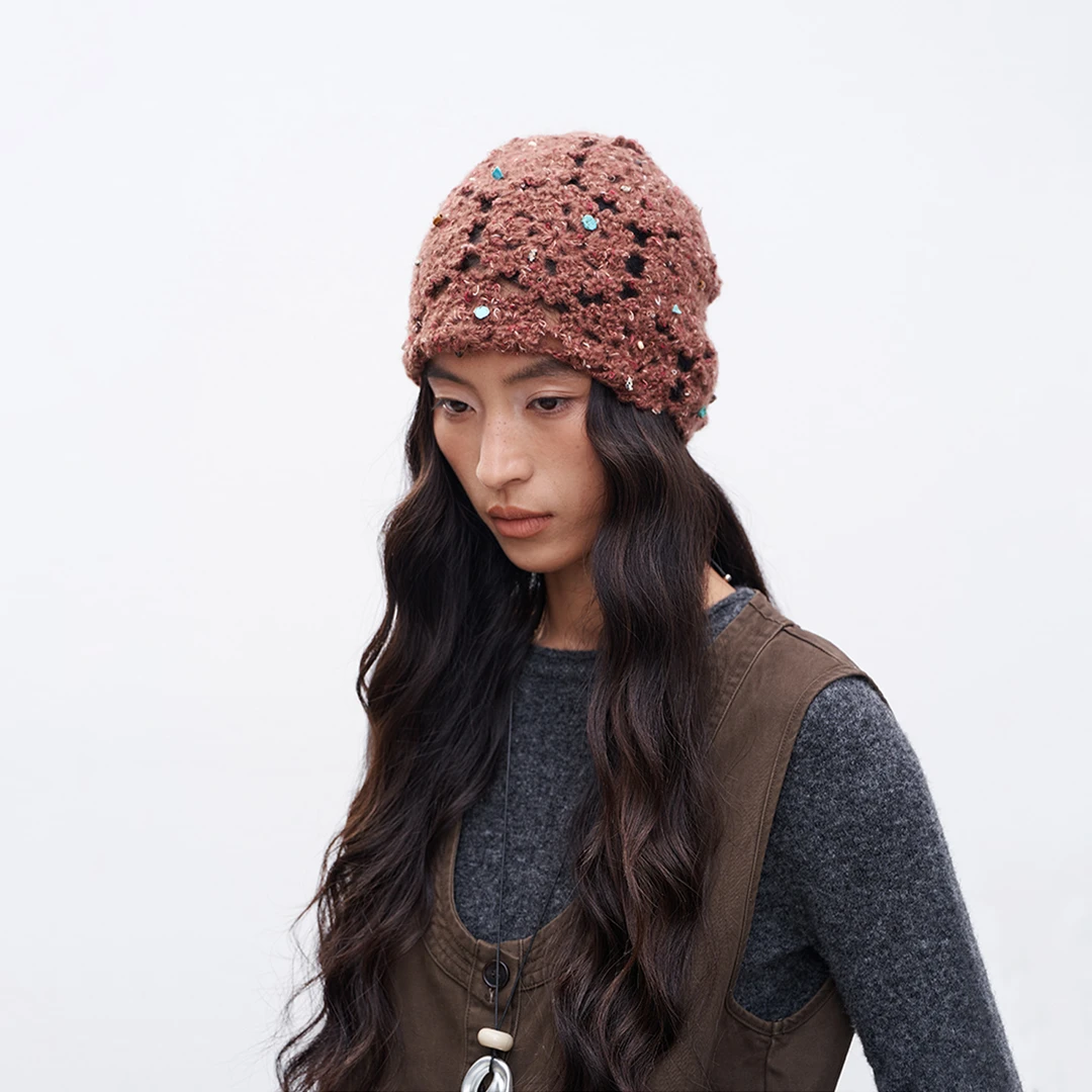 THE ENES手工钩花糖果镂空针织帽女小众气质保暖显脸小帽子25秋新