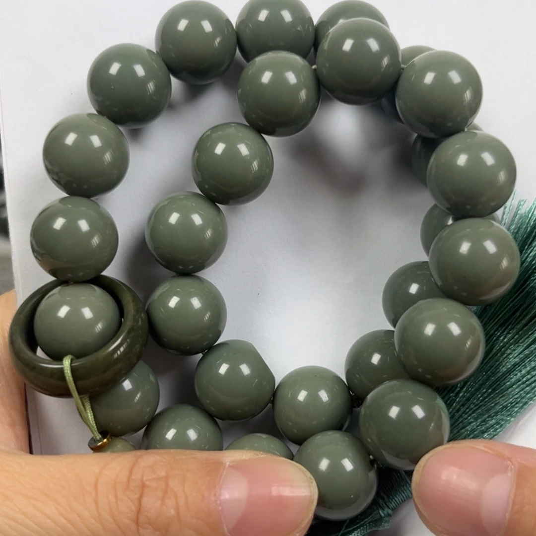 和田玉手链未镶嵌卡14圆珠珠宝级28颗珠子手持