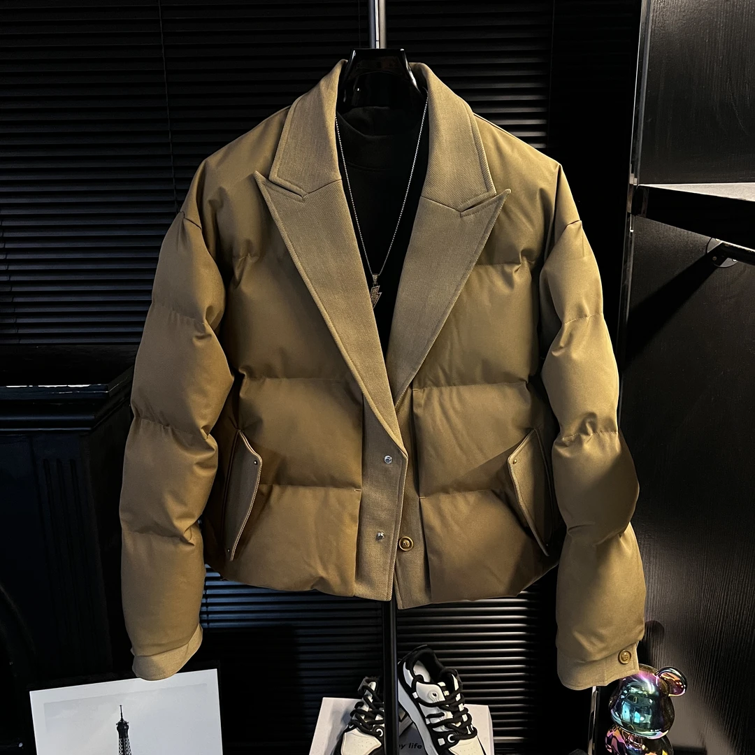 S-K【运费补贴】高级感轻奢时尚西装领拼接男士棉服加厚