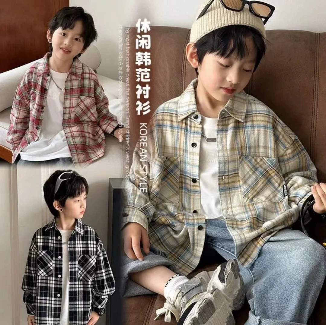 【韩系时尚格子衬衫】中大童格子新款长袖洋气时髦衬衫开衫