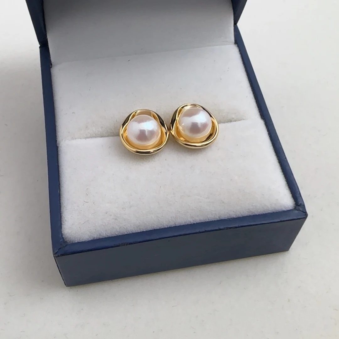 海水珍珠耳饰银S925镶嵌Akoya珍珠耳饰