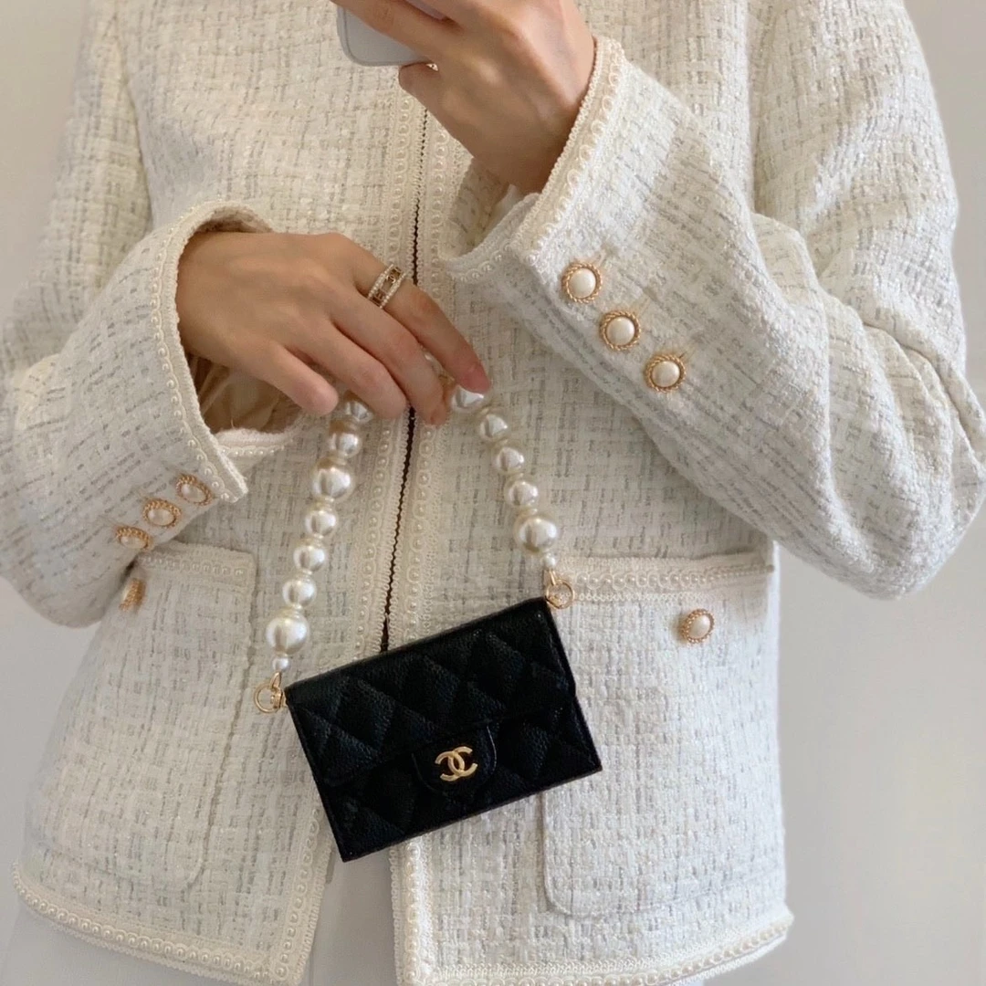 99新 Chanel/香奈儿 黑金cf 卡包 荔枝纹 24开