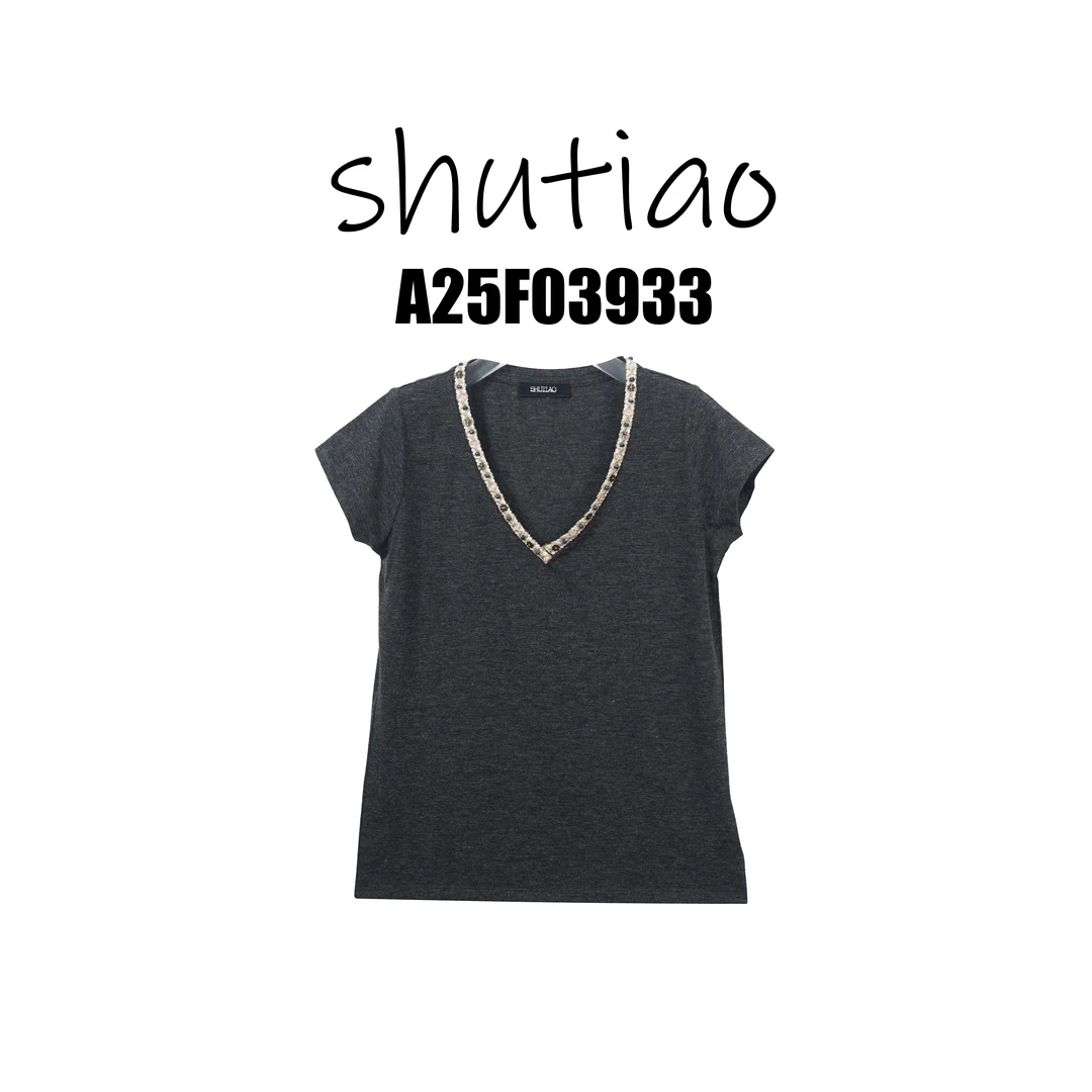 【SHUTIAO】2025夏季：新款小众设计款T恤A25F03933