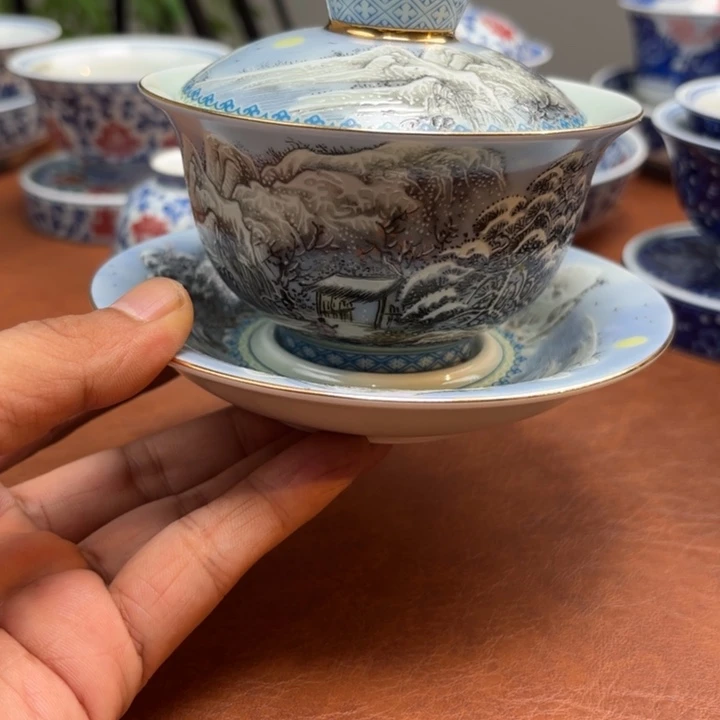 盖碗雪景盖碗三才景德镇发货