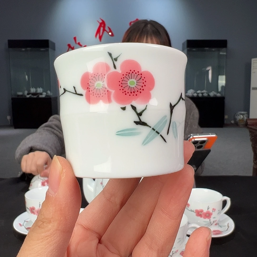 瓷翠竹红梅竹节杯