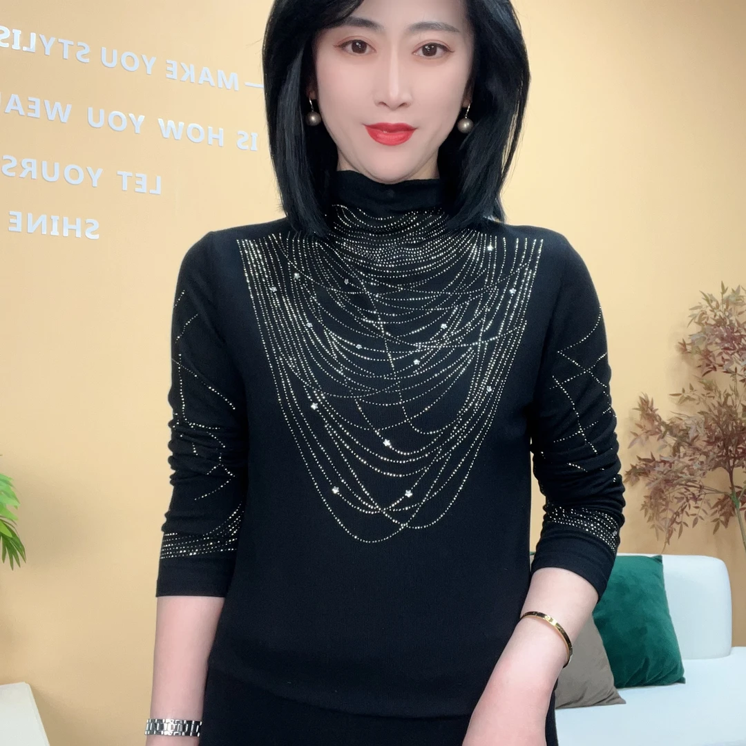 2025【年货热卖款】半高领烫钻打底显瘦百搭气质小衫#66518