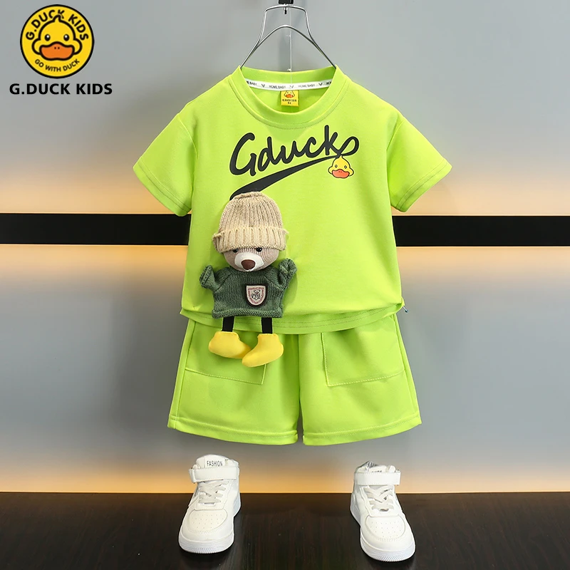 小黄鸭童装男童套装2025夏季新款洋气男宝夏装卡通短袖运动服装潮