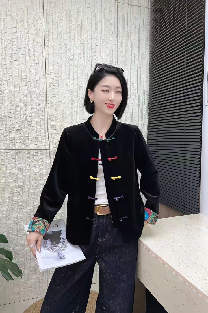 1082 国风 丝绒 两面穿立领 小外套