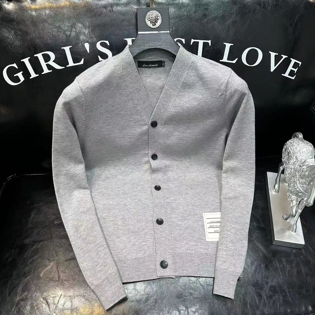 潮男新伊2025秋季新款休闲外套针织开衫纯色简约修身百搭外套男士