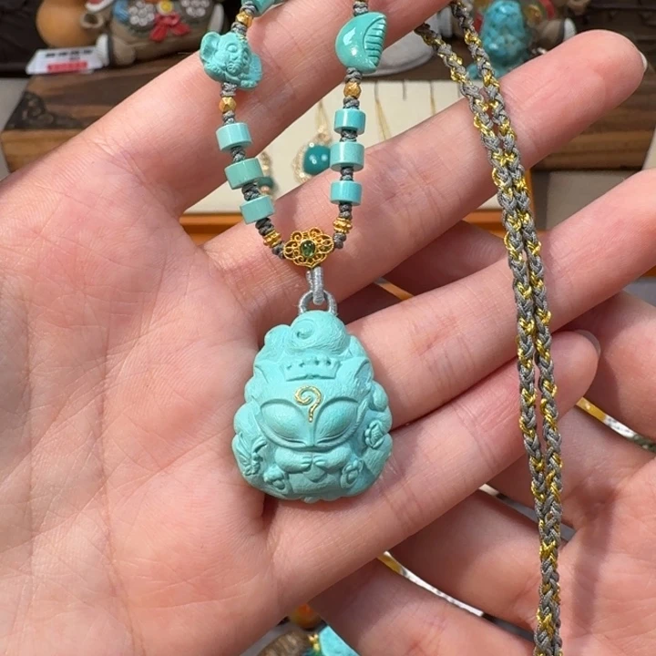 绿松石18K金镶嵌项链凤九