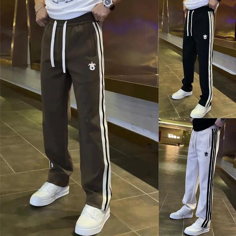 秋冬新款潮牌时尚宽松直筒垂感长裤百搭男士运动休闲裤条纹阔腿裤