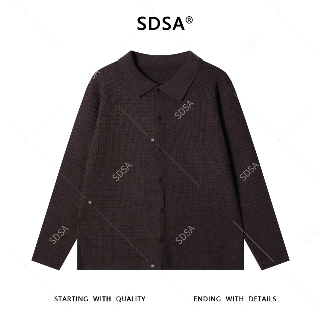 SDSA男士秋冬新款痞帅男装复古格子纽扣翻领开衫针织衫时尚毛衣