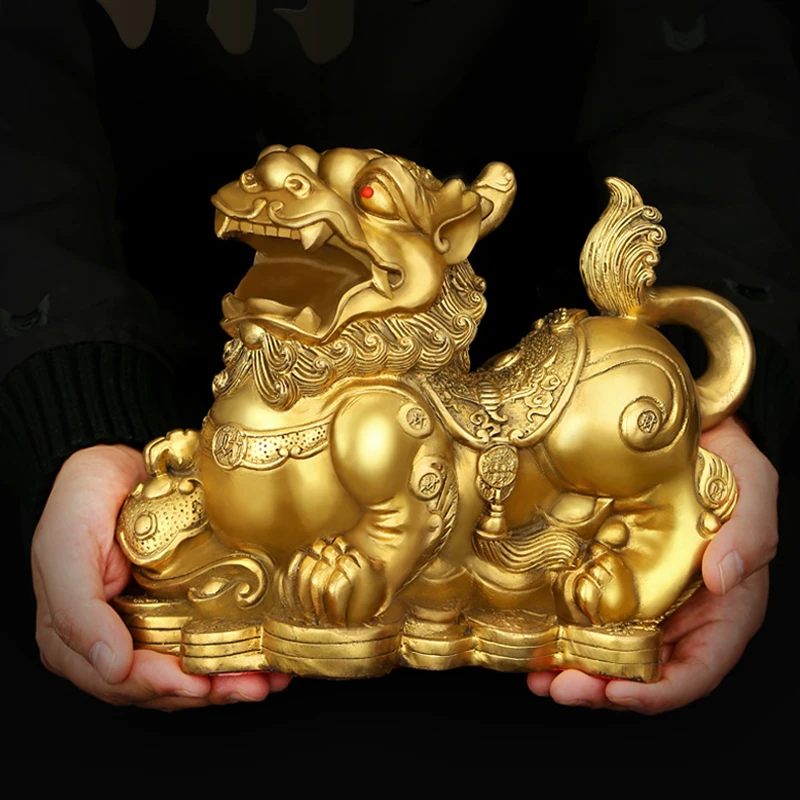 黄铜貔貅一对复古金色貔貅家用玄关摆件麒麟大号金钱蟾蜍摆设