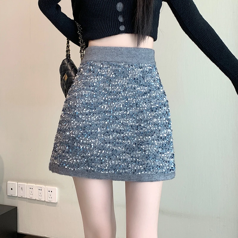 加厚针织显瘦半身裙女秋冬韩版松紧腰百搭时尚高腰修身A字包臀裙