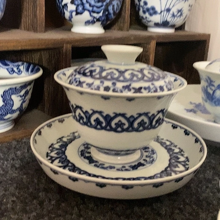 瓷【小青雅玩】宝相纹盖碗+壶承