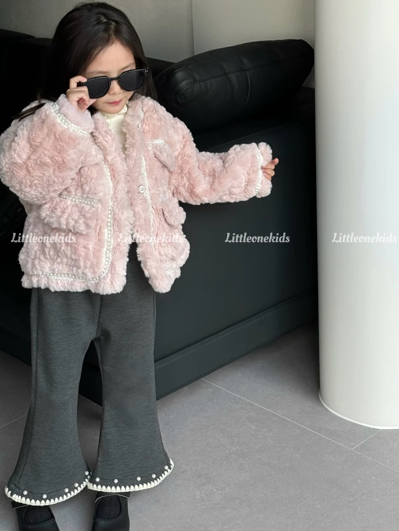 F63冬季时尚珍珠微喇裤