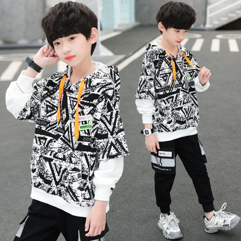 儿童装男童秋装卫衣新款中大童男孩春秋季帅气连帽上衣A1142