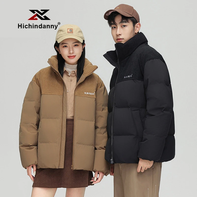 HICHIN冬季新款拼接鸭绒羽绒服男女款休闲时尚立领防寒情侣外套