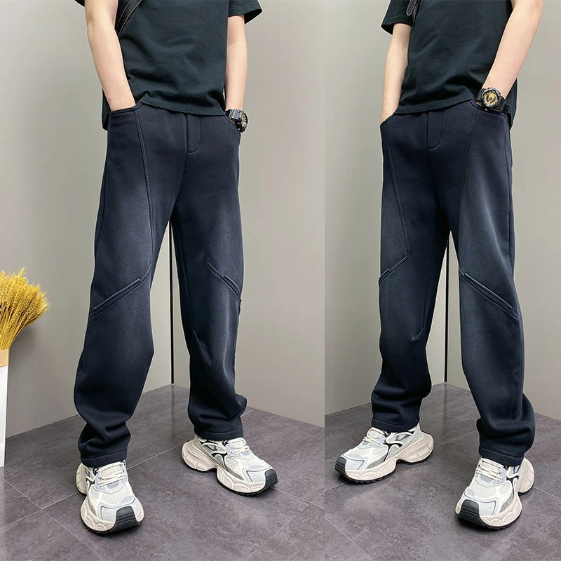 2025春季原创爆款运动裤青年男士个性拼接直筒裤痞帅韩版磨白长裤