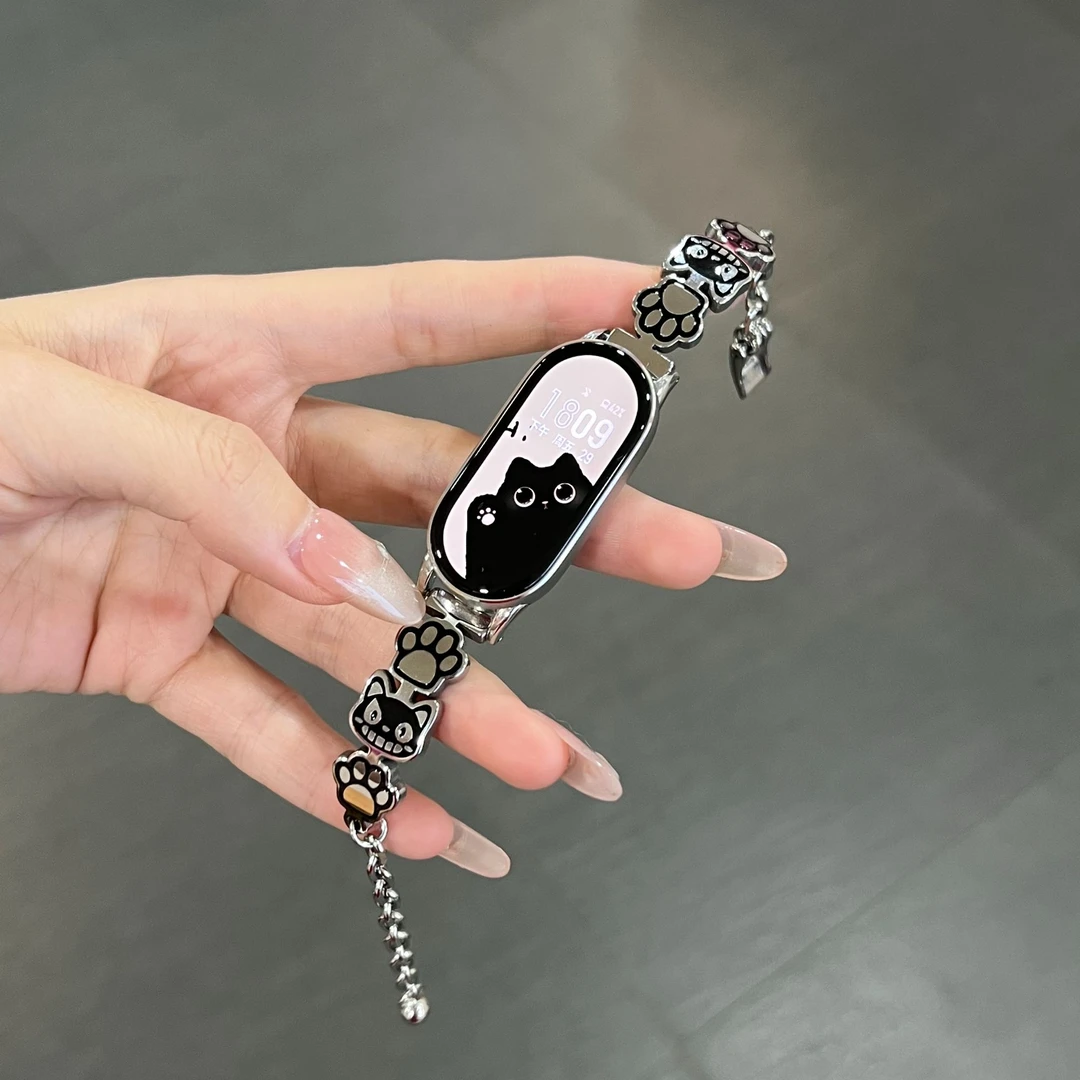 iboann【猫爪弯片】适用小米手环10表带9新品8nfc陶瓷版7/6串珠金属