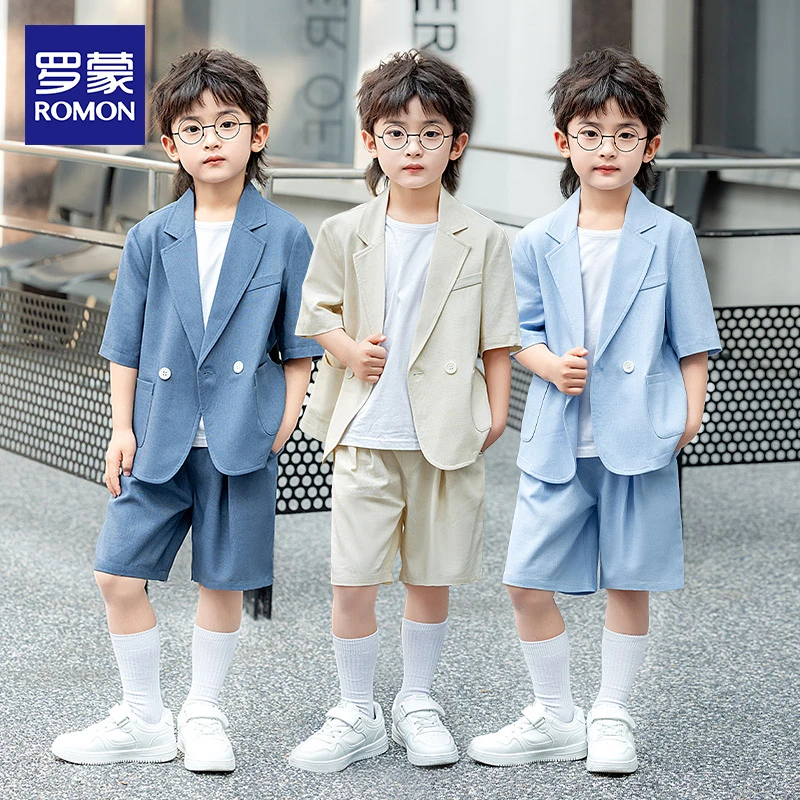 韩版套装英伦休闲西服休闲风小西装纯色双排扣礼服洋气小西服男童