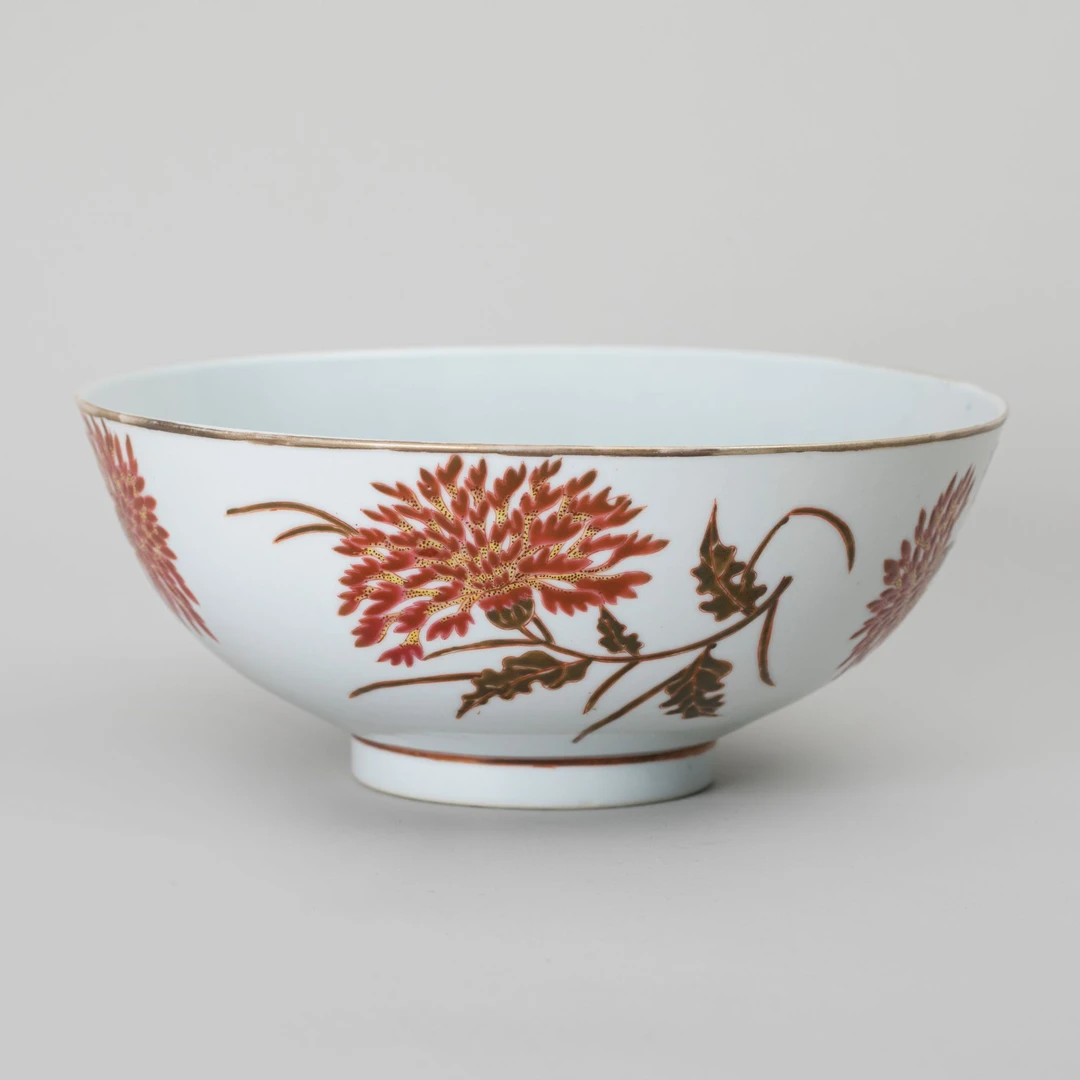 【古董】5、民国  粉彩花卉团龙纹碗