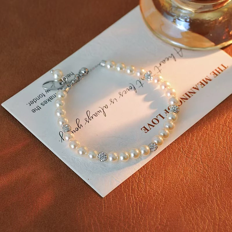 铜合金合成锆石手链 e109---时尚轻奢韩国网红新款珠珠手链