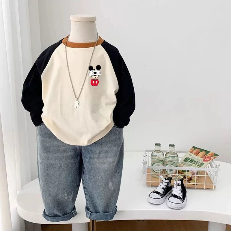 男童女童纯棉春秋装长袖T恤新款中小童宝宝打底宽松童装上衣米奇T