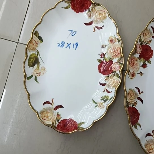 新疆西藏包邮金秋玫瑰手工拍金长28厘米宽19厘米南瓜盘