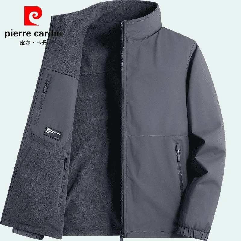 皮尔卡丹2025防风保暖摇粒绒潮流夹克男装秋冬季立领双面穿外套