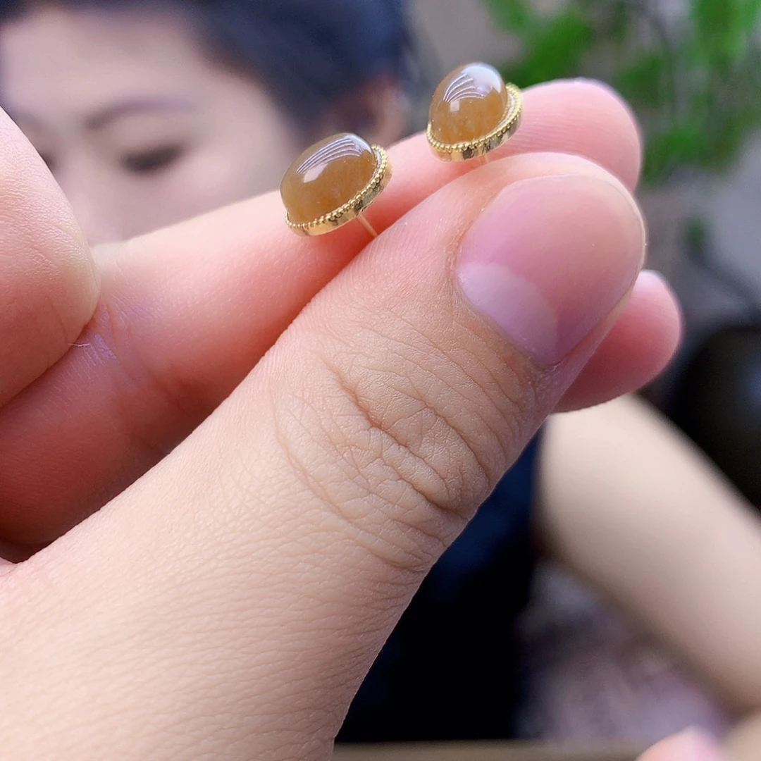 和田玉（糖玉）银S925镶嵌吊坠(不含链)耳钉