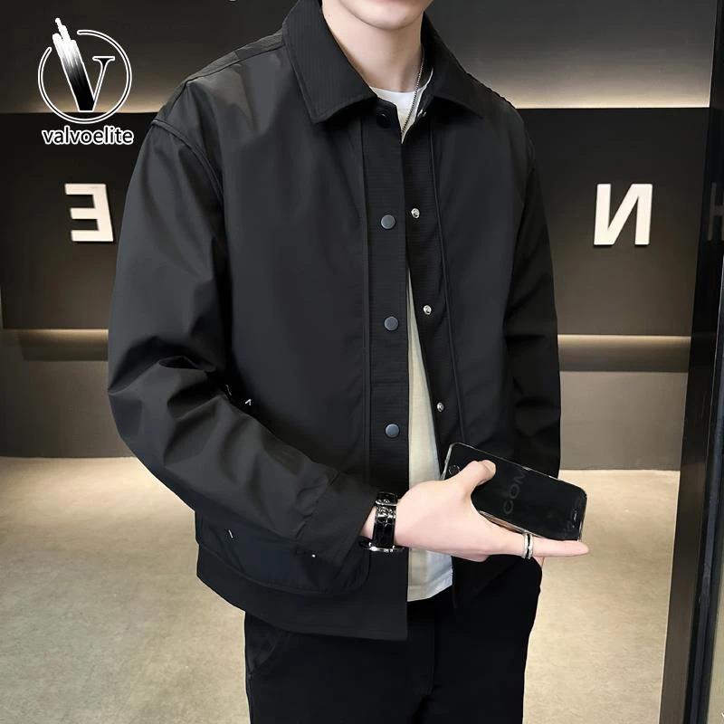 VALVOELITE拼接翻领外套男士春秋季新款潮流修身轻熟风夹克褂子潮