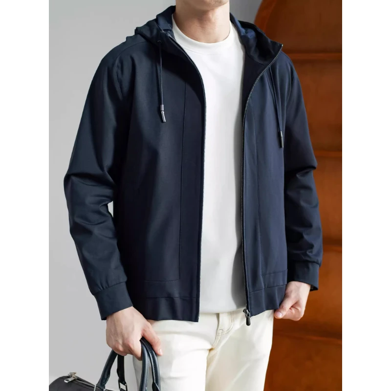 休闲连帽外套男士秋季柔软顺滑户外防风运动商务高品质针织夹克男