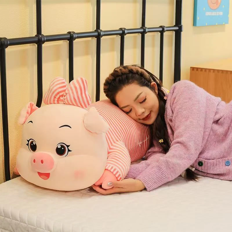 可爱蝴蝶结小猪猪抱枕超萌治愈系长条抱枕女孩睡觉搂抱夹腿送女友