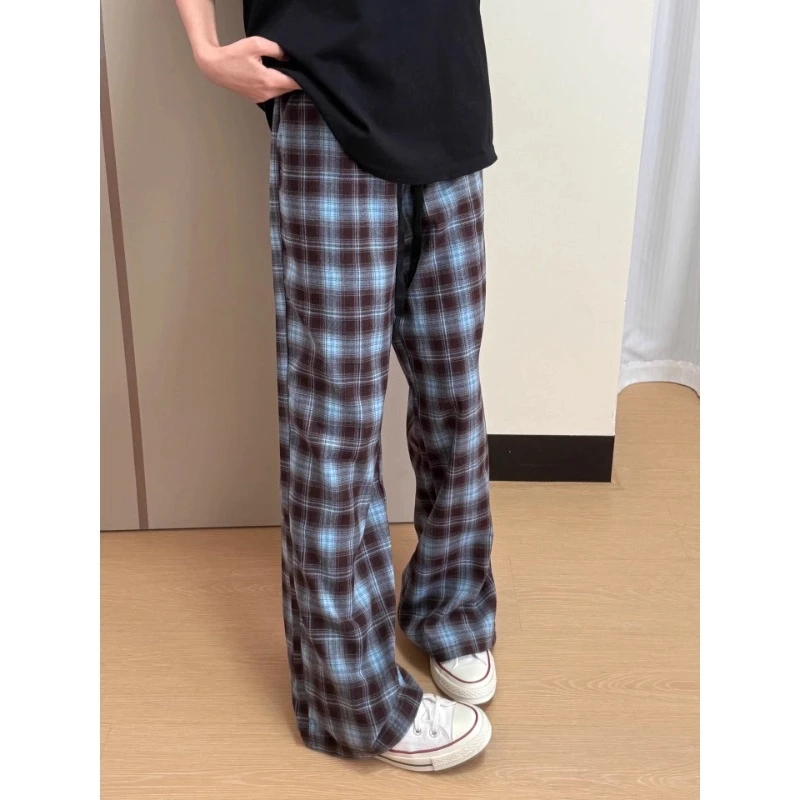 美式潮牌咖啡色格子裤男夏季薄款慵懒休闲裤ins宽松百搭直筒长裤