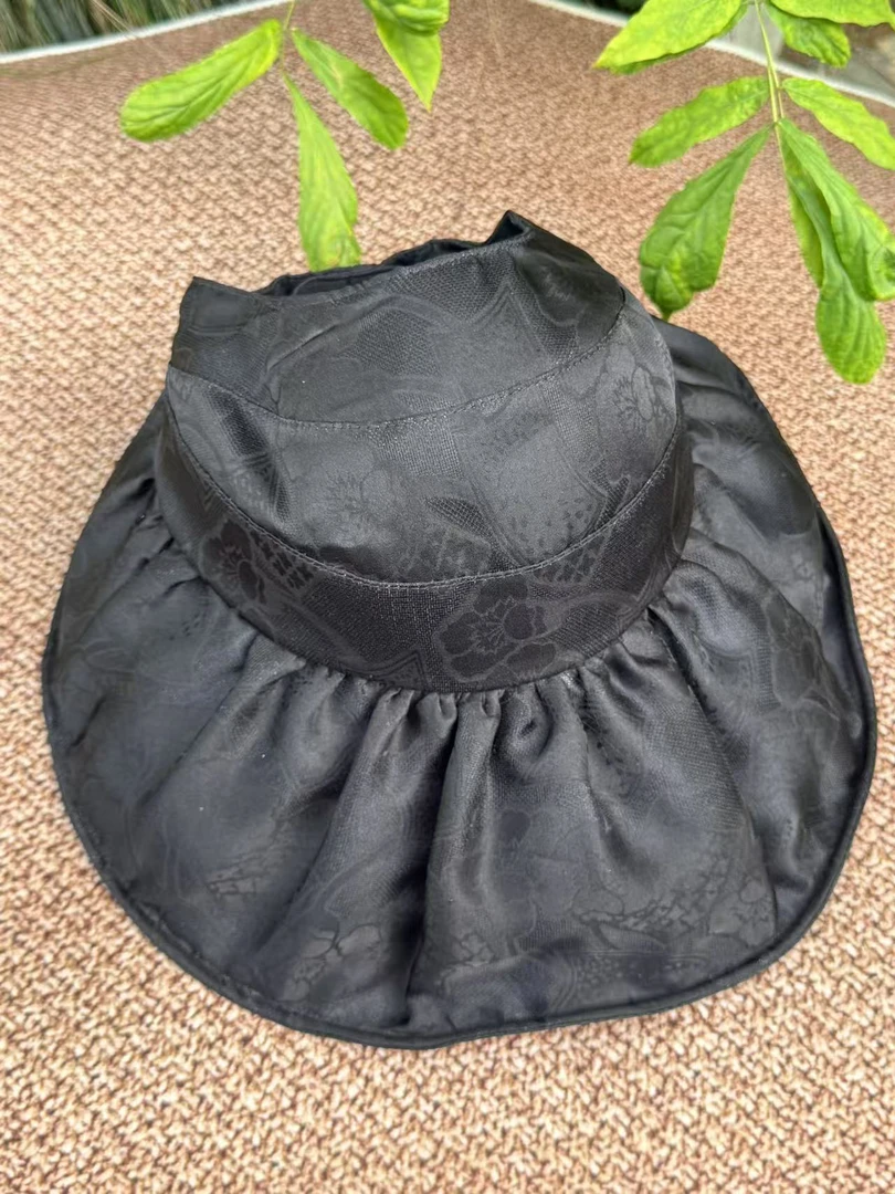 郑任性女香云纱显脸小防晒帽 空顶透气大檐桑蚕丝防紫外线遮阳帽