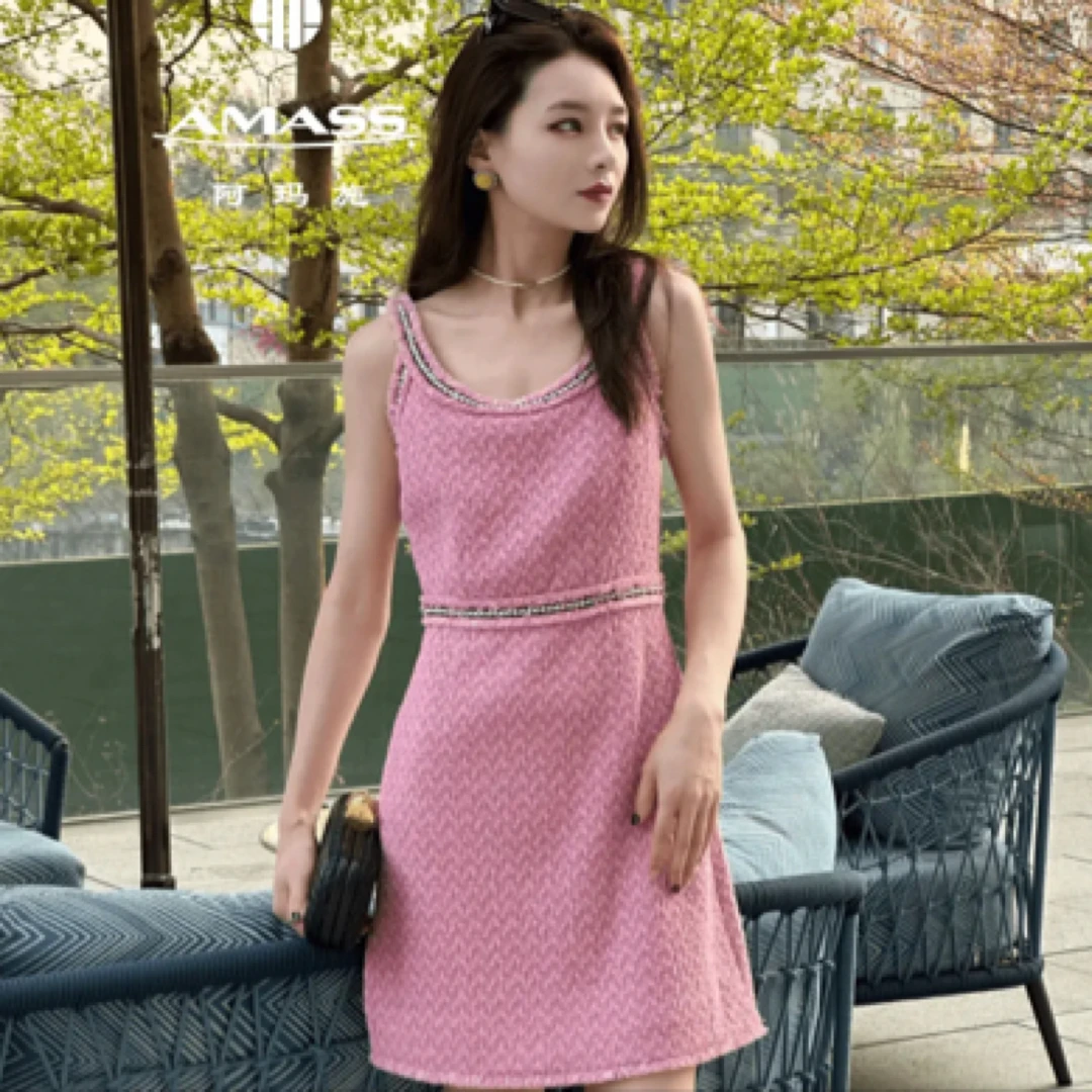 AMASS/阿玛施简约百搭舒适甜心温柔无袖背心式短款连衣裙550006