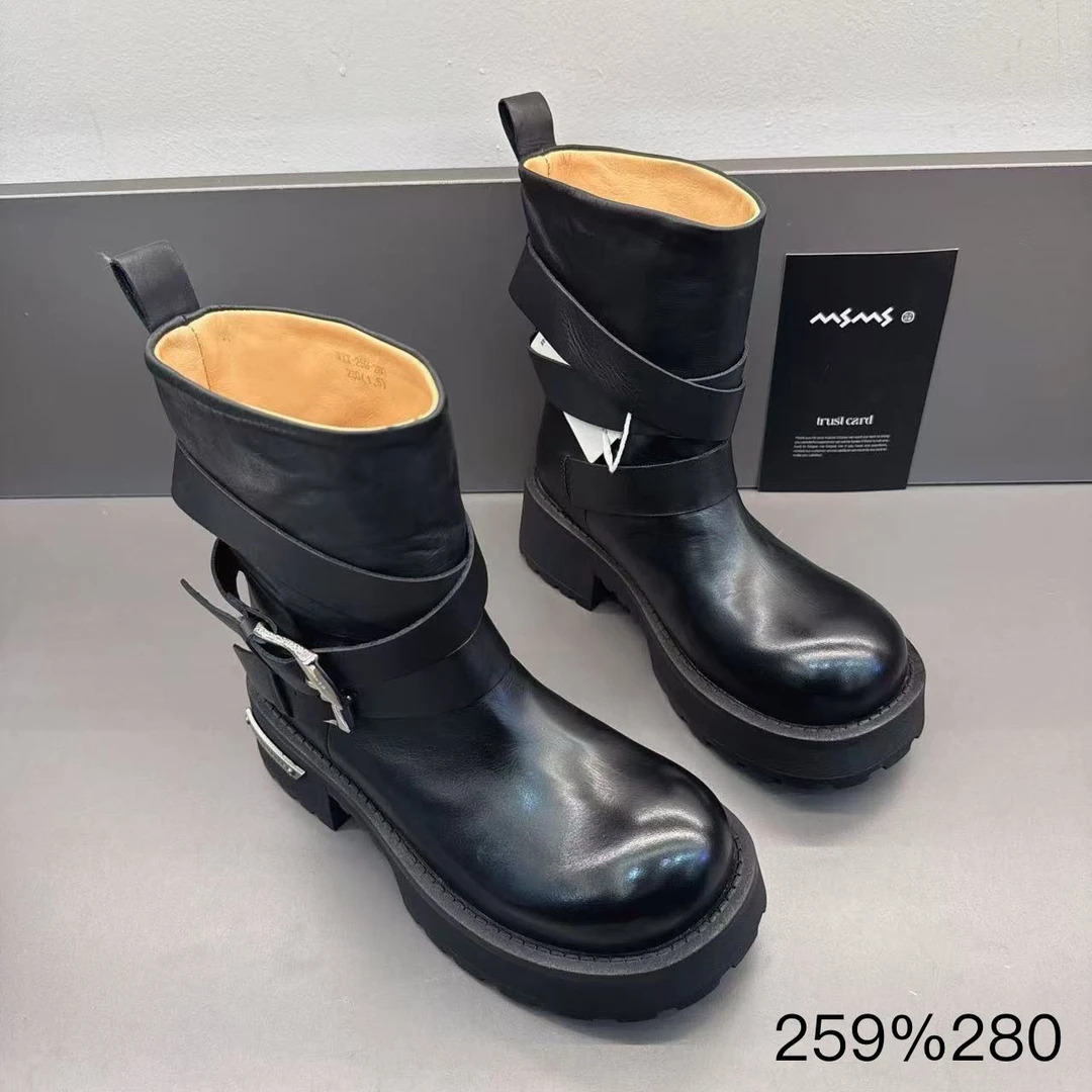 玛莎玛索秋季新款259-280时尚百搭休闲中筒靴网红圆头女鞋