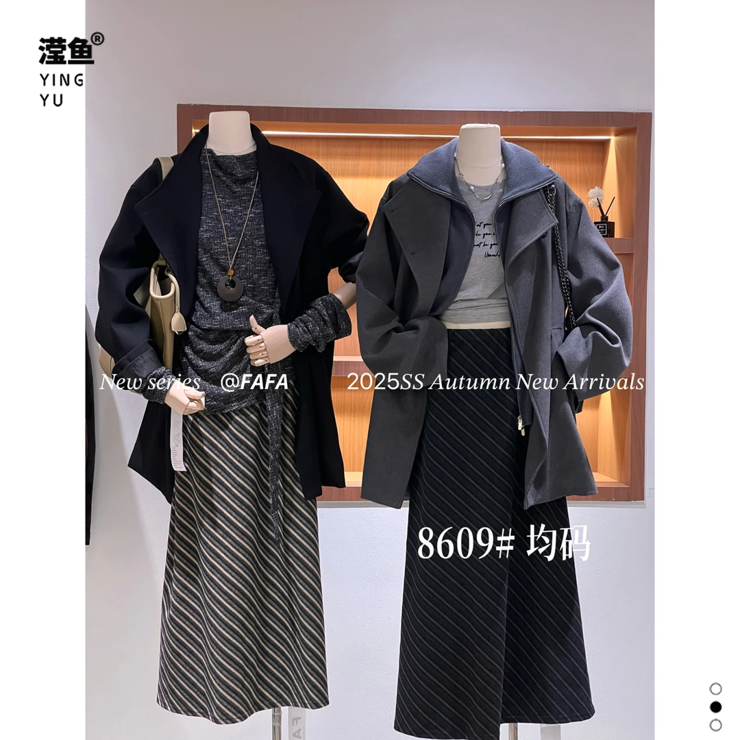 FAFA F8609大码秋季轻职风西装风衣潮流中长款时尚百搭拼接外套
