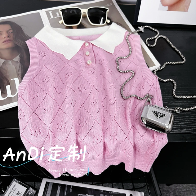 〖ANDI〗安迪订制中大童女童新款夏季韩版设计感无袖短袖4677