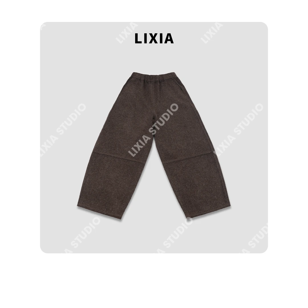 LIXIA【暖暖】休闲复古慵懒风含羊毛混纺直筒九分保暖毛呢裤-D9525