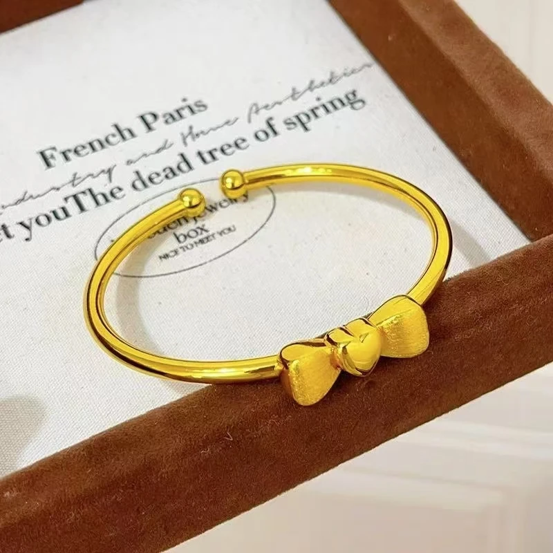 铜合金手镯 铜合金拉丝爱心蝴蝶结开口手镯
