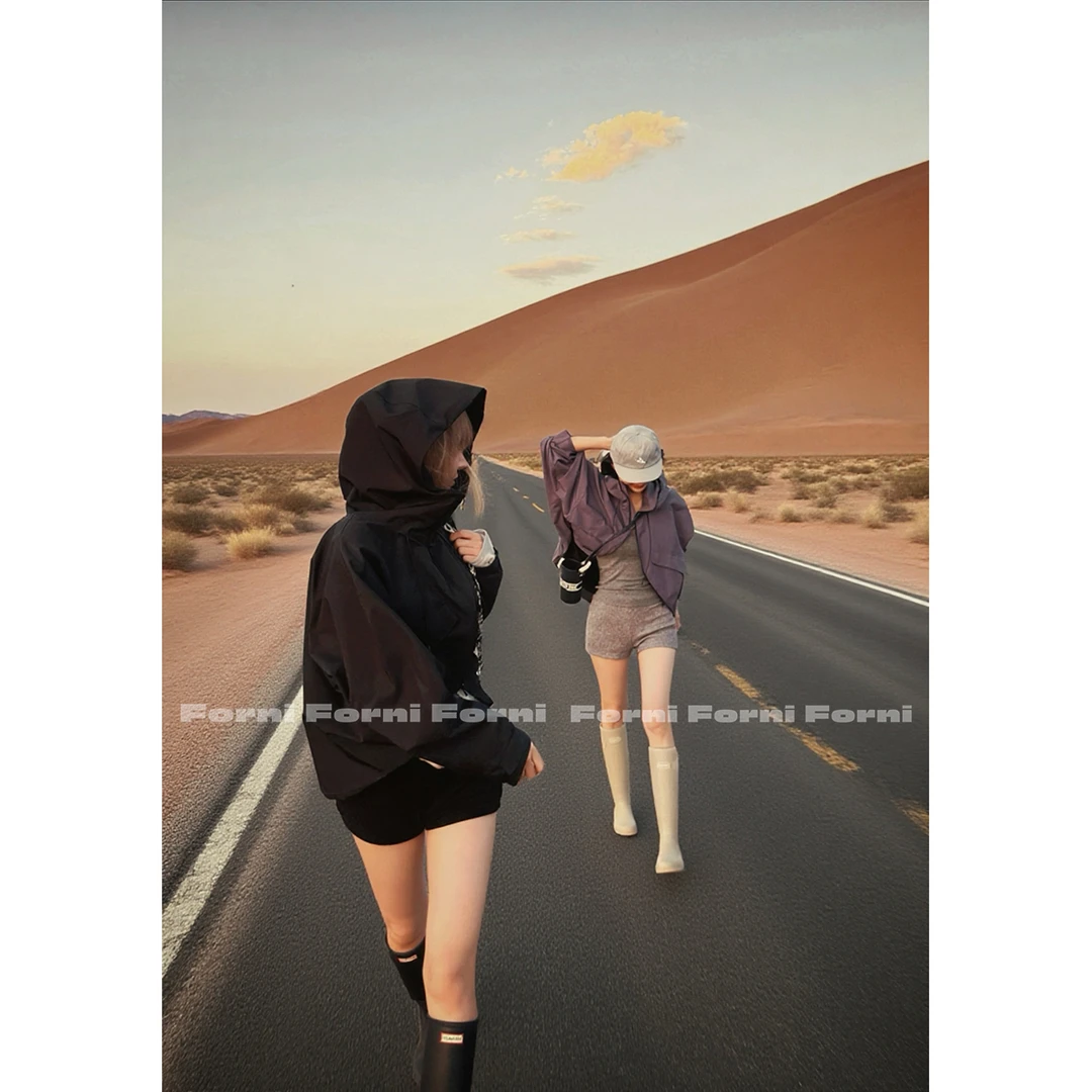 FORNI 人生是旷野  户外川藏线徒步防水短款收腰连帽冲锋衣外套