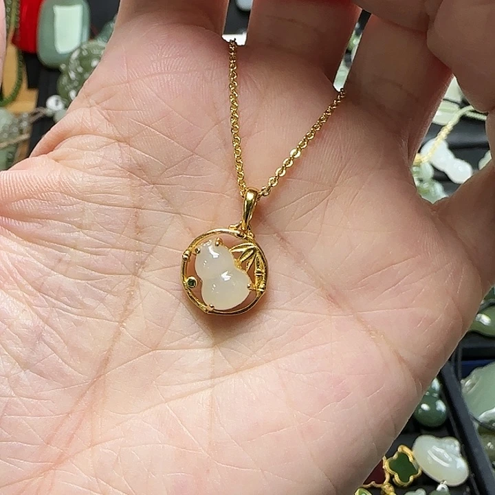 吊坠(赠链)银S925镶嵌和田玉送链子皮绳