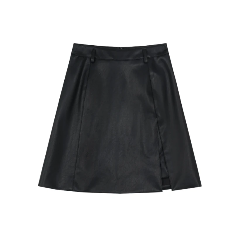 YUANLIANSU/圆脸酥【松夏悠里】设计感复古时尚高腰A字皮裙女装秋季