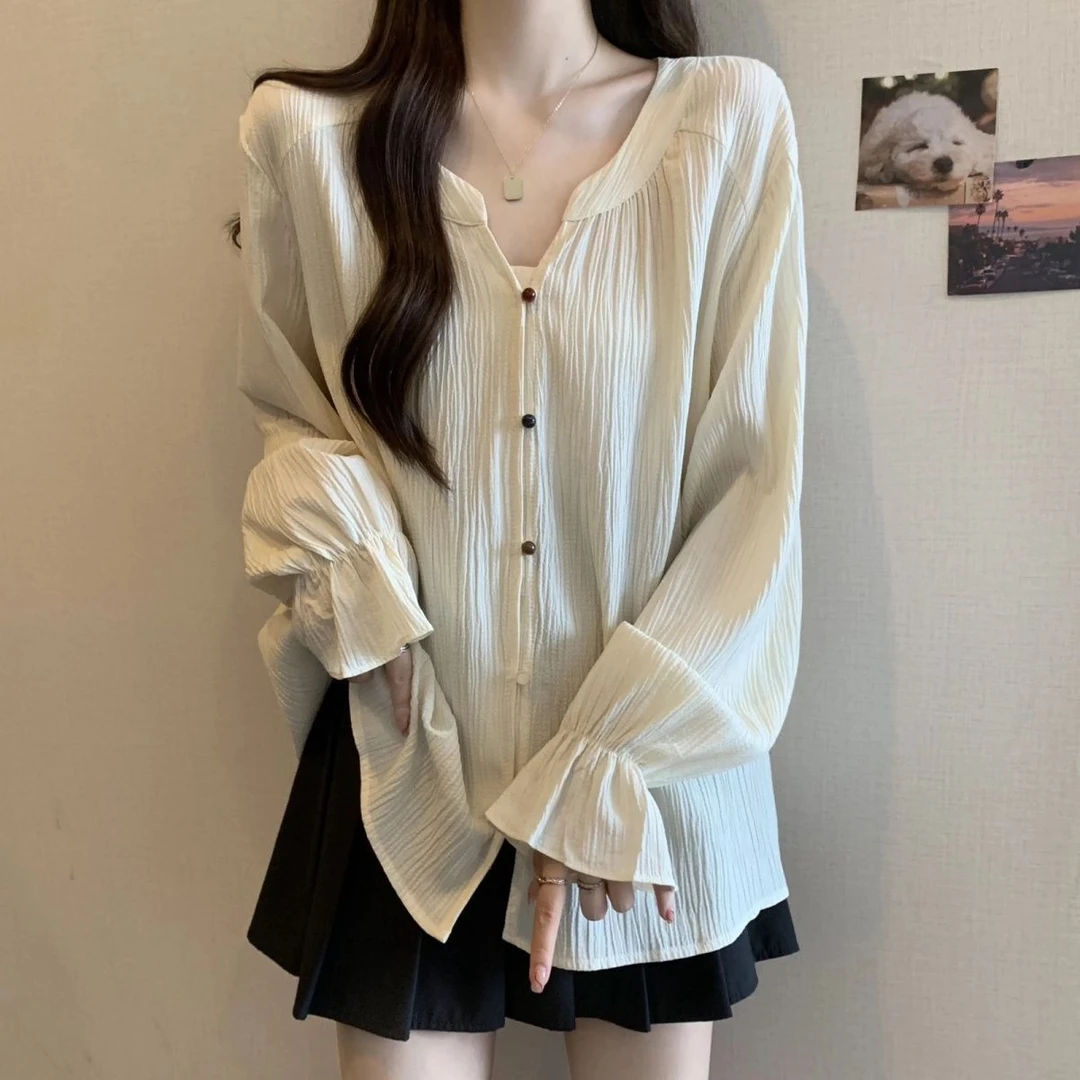 哥弟阿玛施正大码女装法式荷叶边遮肚子小众衬衫女春夏胖妹妹显瘦