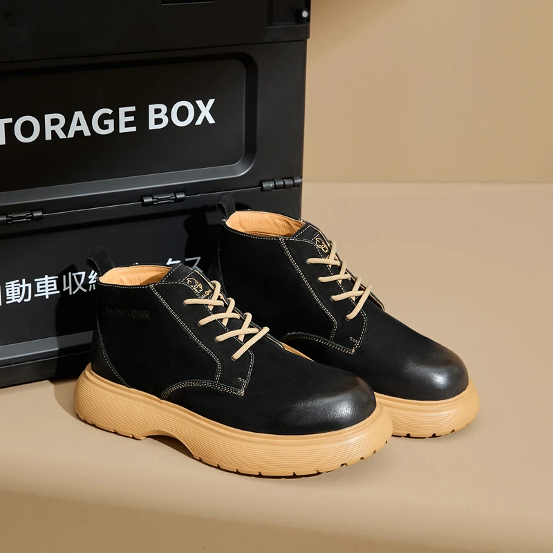 康龙男鞋2025秋季时尚百搭马丁靴厚底增高耐磨高帮靴英伦风工装靴
