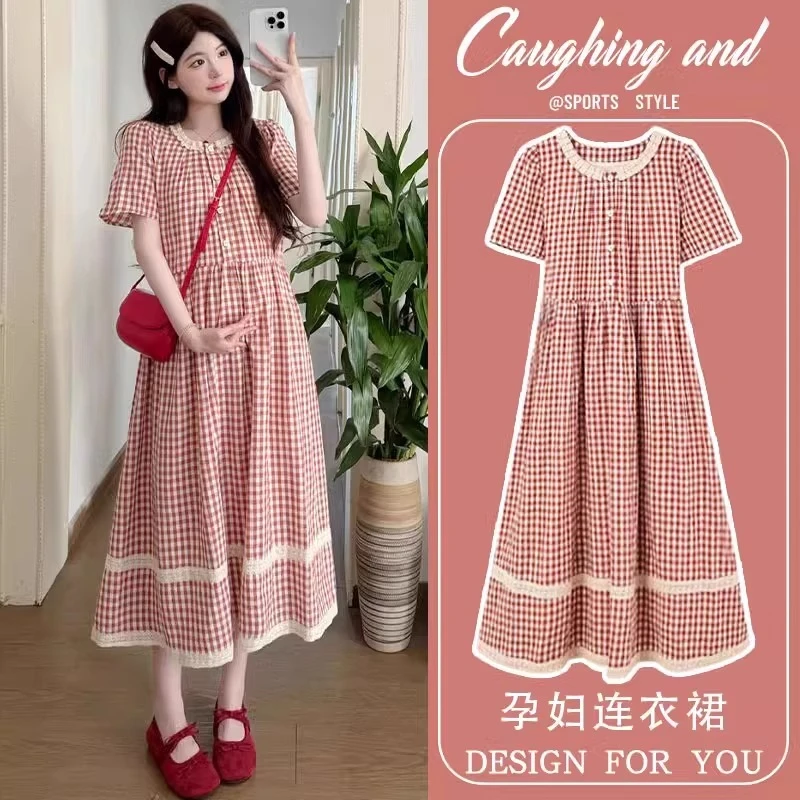 薇莉蔓孕妇装2025新款夏季连衣裙格子宽松裙子夏款孕期高级感穿搭